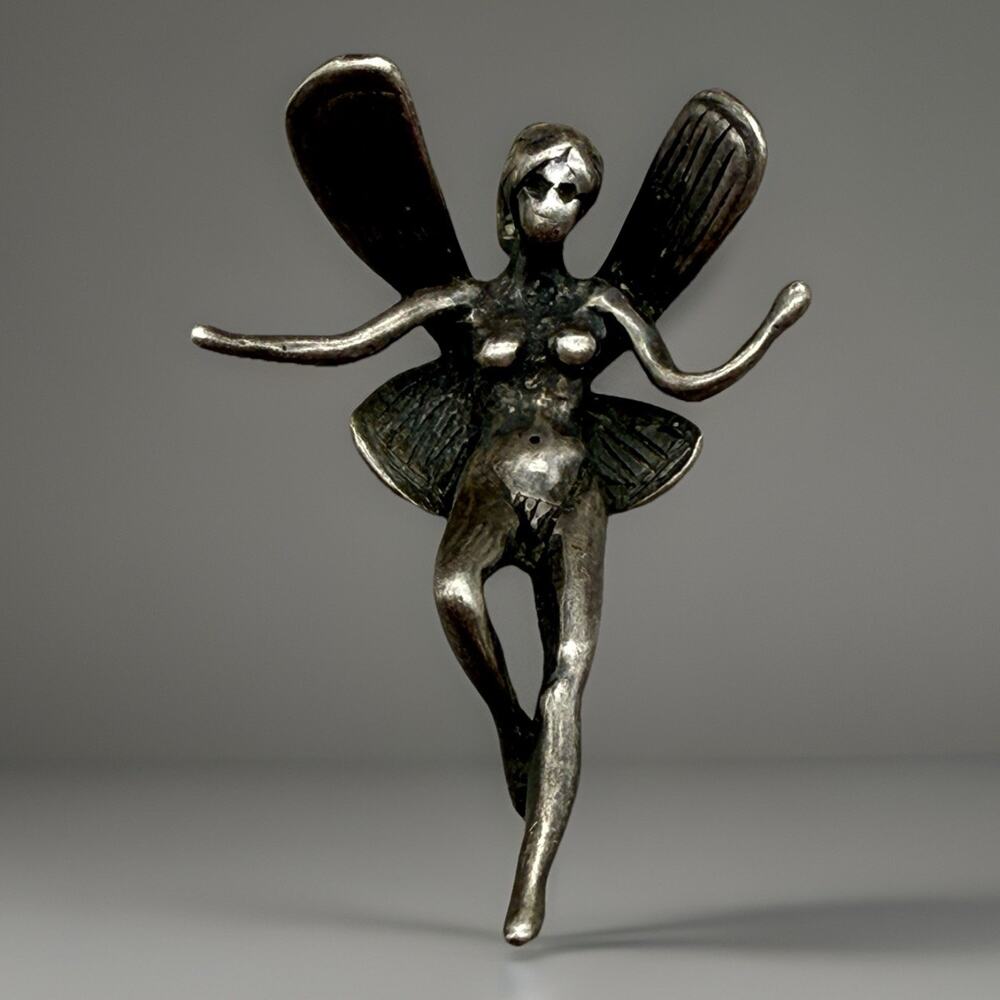 Sterling Silver Fairy Nymph Pendant Winged Nude Figure Charm 3.6g Unmarked